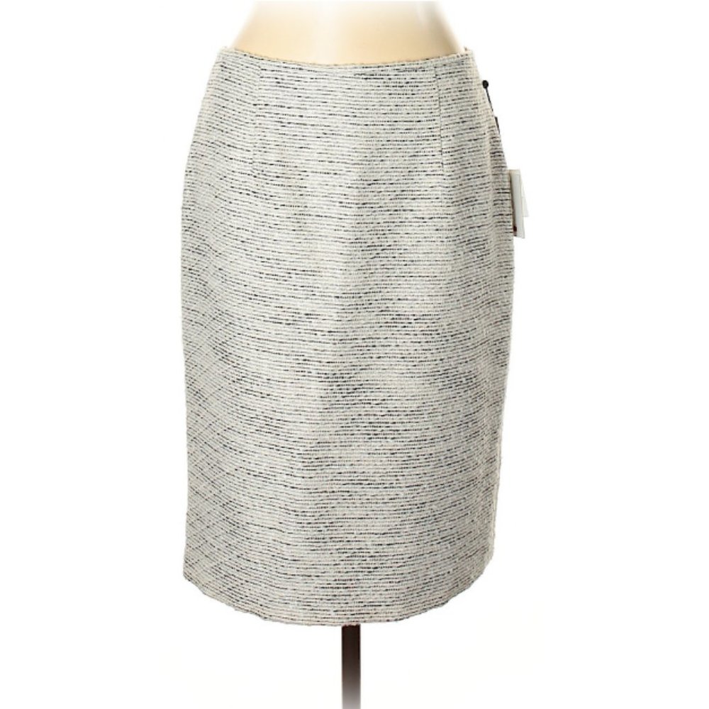 Calvin Klein White Marled Tweed Pencil Skirt